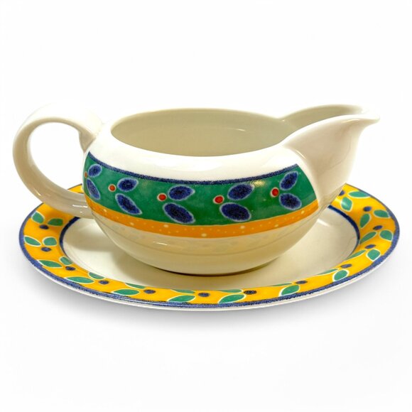 Royal Doulton Cabana Gravy Boat and Underplate Green Blue Yellow New - Picture 6 of 16